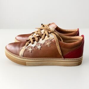 Lucchese Bootmaker Women’s Leather Saddle Shoes Size 8 Sneaker Brown Red Western